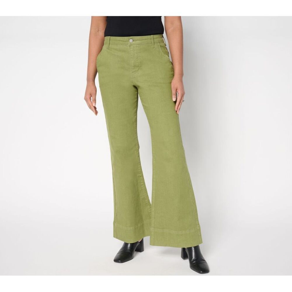 SUNNYLiFE Women's Petite Pants 6P Piece Dye Full Length Flare Jeans Green